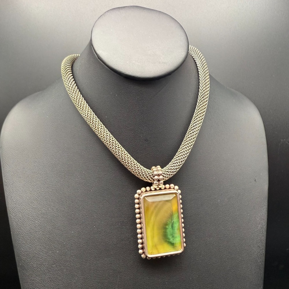 ✨ Stephen‎ Dweck 1996 Signed Sterling Pendant Necklace | 16" Woven Chain